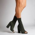 Kirstin Khaki Lycra Peep Toe Ankle Boot, Green