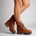 Ellaria Biker Boot In Tan Faux Leather/Suede, Brown