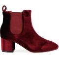 Tara Elasticated Low Ankle Rounded Toe Boots In Red Velvet, Red