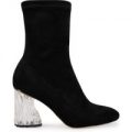 Izzy High Ankle Statement Clear Heeled Boot In Black Faux Suede, Black