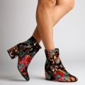 Omari Floral Print Velvet Brown Ankle Boot, Brown