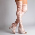 Cindy Velvet Pink Peep Toe Long Boot, Pink