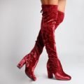 Ivy Over the Knee Long Boot In Maroon Velvet, Red