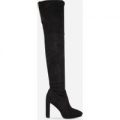 Selyse Slim Heel Over The Knee Boots In Black Faux Suede, Black