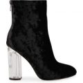Amaris Velvet Black Ankle Boot With Perspex Heel, Black