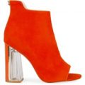 Keisha Peep Toe Ankle Boot In Orange Faux Suede, Orange