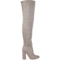 Ella Over The Knee Boots With Slim Heel In Light Grey Faux Suede, Grey