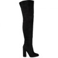 Ella Over The Knee Boots With Slim Heel In Black Faux Suede, Black