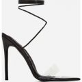 Miami Lace Up Perspex Pointed Heel In Black Patent, Black