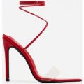 Miami Lace Up Perspex Pointed Heel In Red Patent, Red