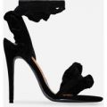 Milan Frill Detail Lace Up Heel In Black Faux Suede, Black