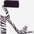 Milan Ribbon Lace Up Block Heel In Zebra Print Faux Suede, Black