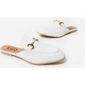 Miley Flat Mule In White Faux Leather, White
