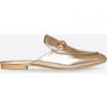 Miley Flat Mule In Gold Faux Leather, Gold