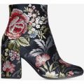 Mimi Block Heel Ankle Boot In Black Floral Print, Black