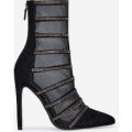 Minnie Rose Gold Diamante Mesh Sock Boot In Black Faux Suede, Black