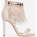 Mitchie Faux Feather Barely There Heel In Nude Faux Suede, Nude