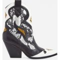 Mixer Snake Print Detail Western Ankle Boot In Black Faux Leather, Black