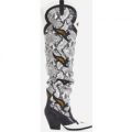 Molly Embroidered Western Thigh High Long Boot In Nude Snake Print Faux Leather, Nude