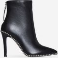 Montana Studded Detail Ankle Boot In Black Faux Leather, Black