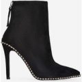 Montana Studded Detail Ankle Boot In Black Faux Suede, Black
