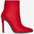 Montana Studded Detail Ankle Boot In Red Faux Suede, Red