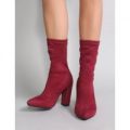 Montreal Sock Fit Ankle Boots Faux Suede, Burgundy