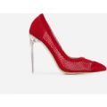 Morgan Perspex Mesh Court Heel In Red Faux Suede, Red