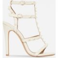 Mouna Studded Detail Heel In Nude Faux Leather, Nude