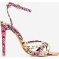 Ravi Knotted Barely There Heel In Pink Snake Print Faux Leather, Pink