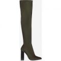 Anja Over The Knee Long Boot In Green Lycra, Green