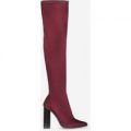 Anja Over The Knee Long Boot In Burgundy Lycra, Red