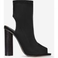 Sylvie Cut Out Peep Toe Ankle Boot In Black Lycra, Black
