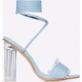 Rhonda Lace Up Perspex Heel In Light Blue Denim, Blue