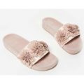 Nala Floral Slider In Nude Faux Suede, Nude