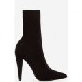Nala Pointed Heel Ankle Sock Boot In Black Lycra, Black