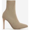 Naz Studded Detail Ankle Sock Boot In Nude Knit, Nude
