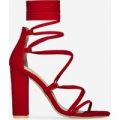 Neela Lace Up Block Heel In Red Faux Suede, Red