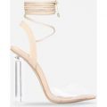 Neema Lace Up Perspex Heel In Nude Patent, Nude