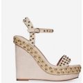 Neve Studded Detail Wedge Heel In Nude Faux Suede, Nude