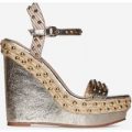 Neve Studded Detail Wedge Heel In Gold Faux Leather, Gold