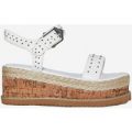Sofia Studded Detail Flatform Espadrille Sandal In White Faux Leather, White