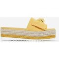 Fergie Bow Detail Espadrille Slider In Yellow Faux Suede, Yellow