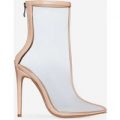 Selina Clear Perspex Ankle Boot In Nude Patent, Nude