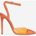 Frankie Coloured Perspex Heel In Orange Faux Suede, Orange
