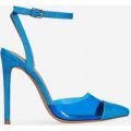 Frankie Coloured Perspex Heel In Blue Faux Suede, Blue