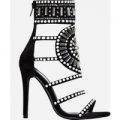 Solange Embellished Heel In Black Faux Suede, Black
