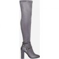 Nexus Studded Detail Long Boot In Grey Faux Suede, Grey