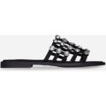 Ice Diamante Studded Slider In Black Faux Suede, Black
