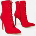 Niko Zip Detail Lace Up Ankle Boot In Red Lycra, Red